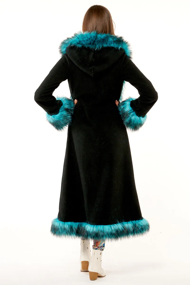 Classic Tamo Coat: Black Coat   Teal Trim