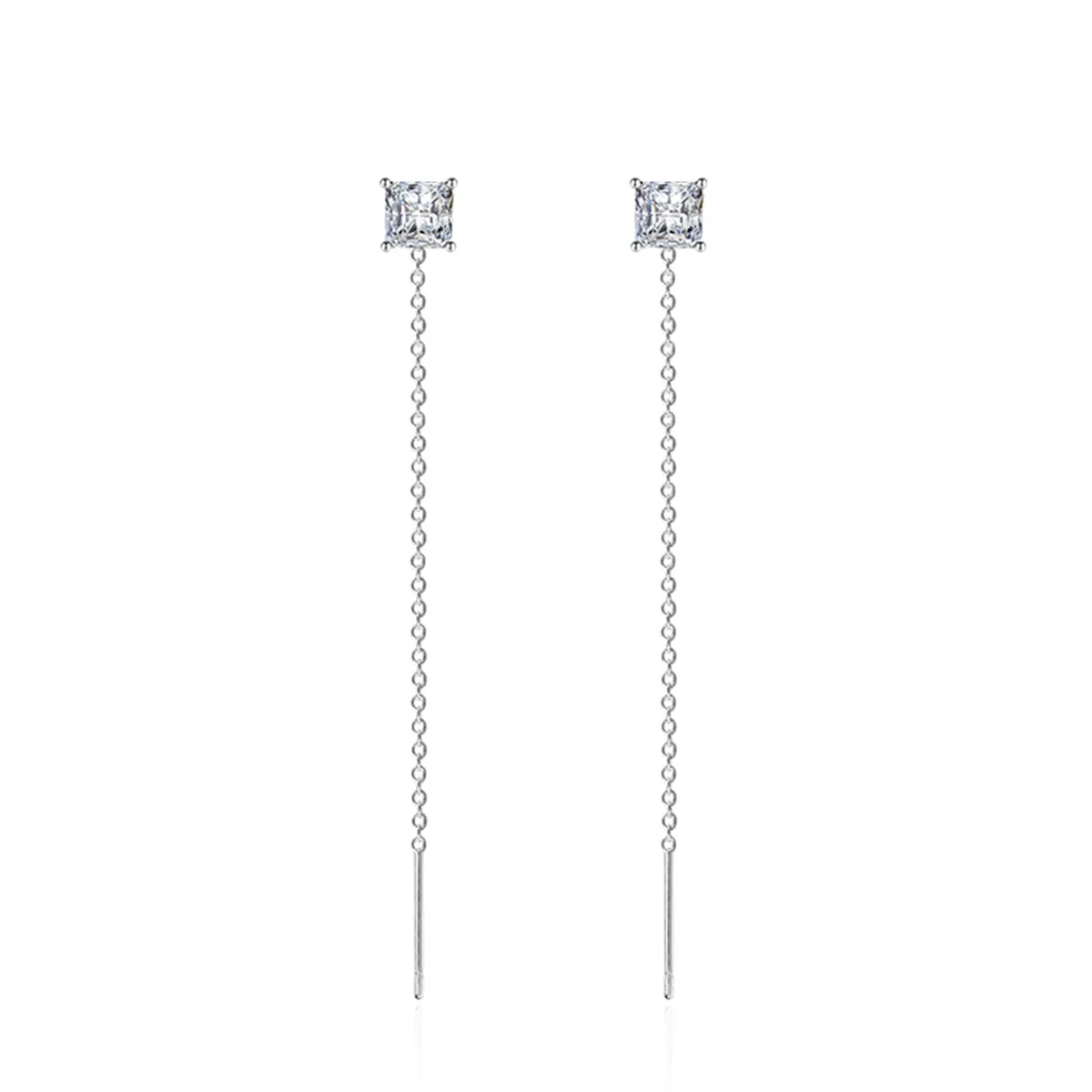 Colored Crystal & Silver-Plated Cube Threader Earrings