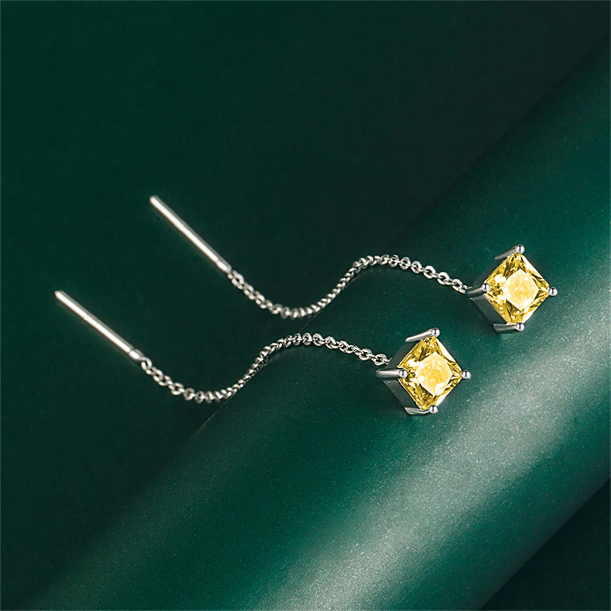 Colored Crystal & Silver-Plated Cube Threader Earrings