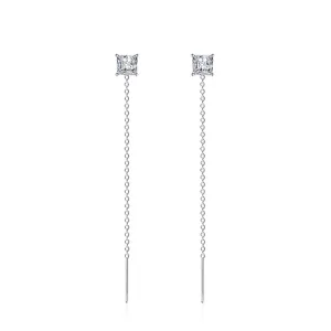 Colored Crystal & Silver-Plated Cube Threader Earrings