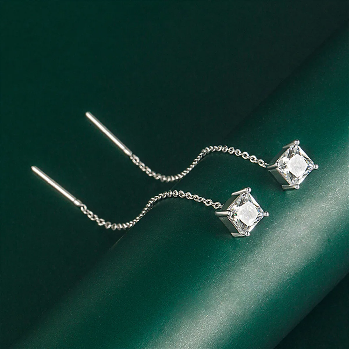 Colored Crystal & Silver-Plated Cube Threader Earrings