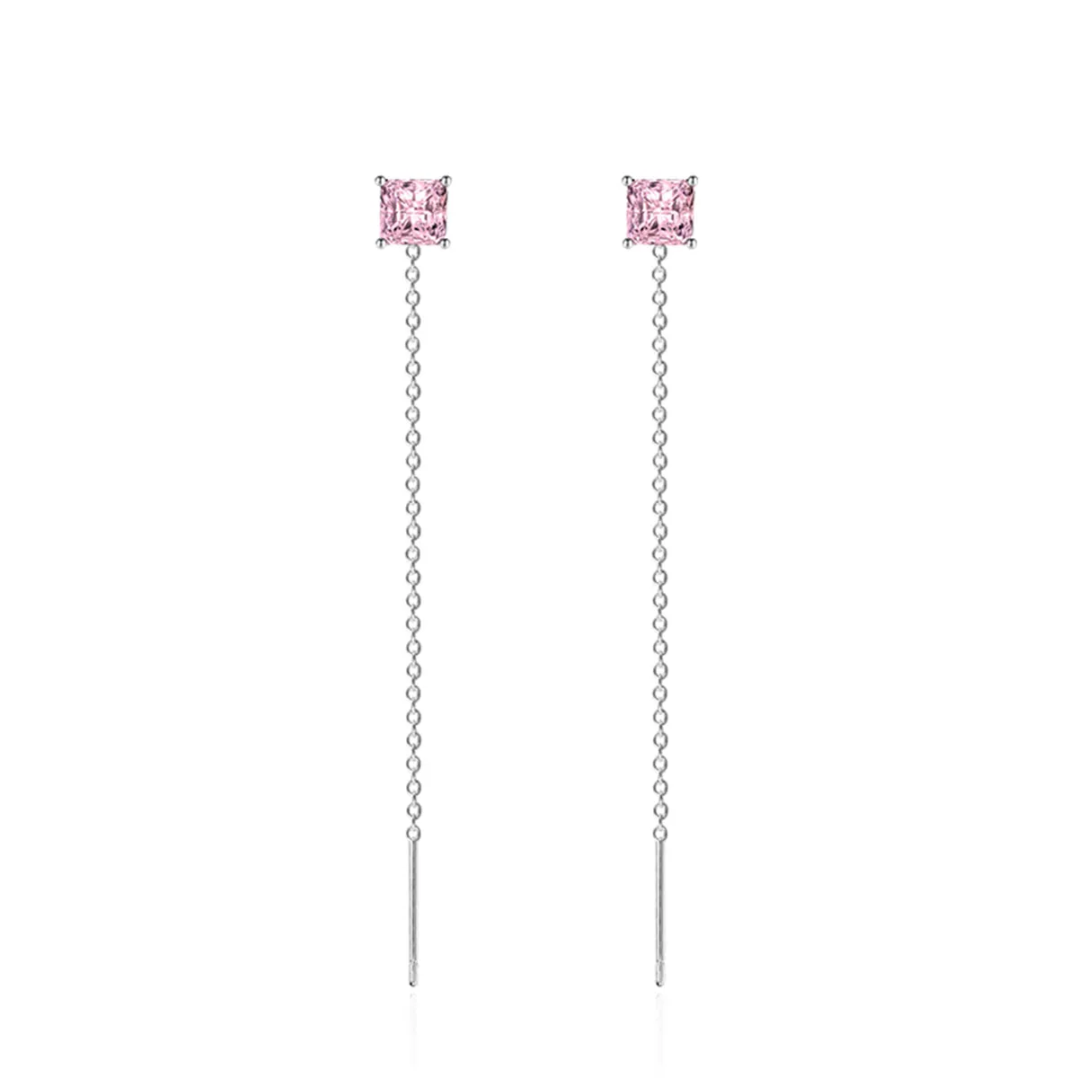 Colored Crystal & Silver-Plated Cube Threader Earrings