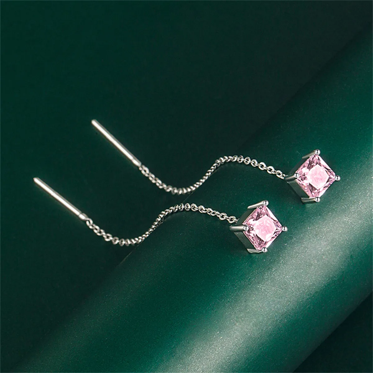Colored Crystal & Silver-Plated Cube Threader Earrings