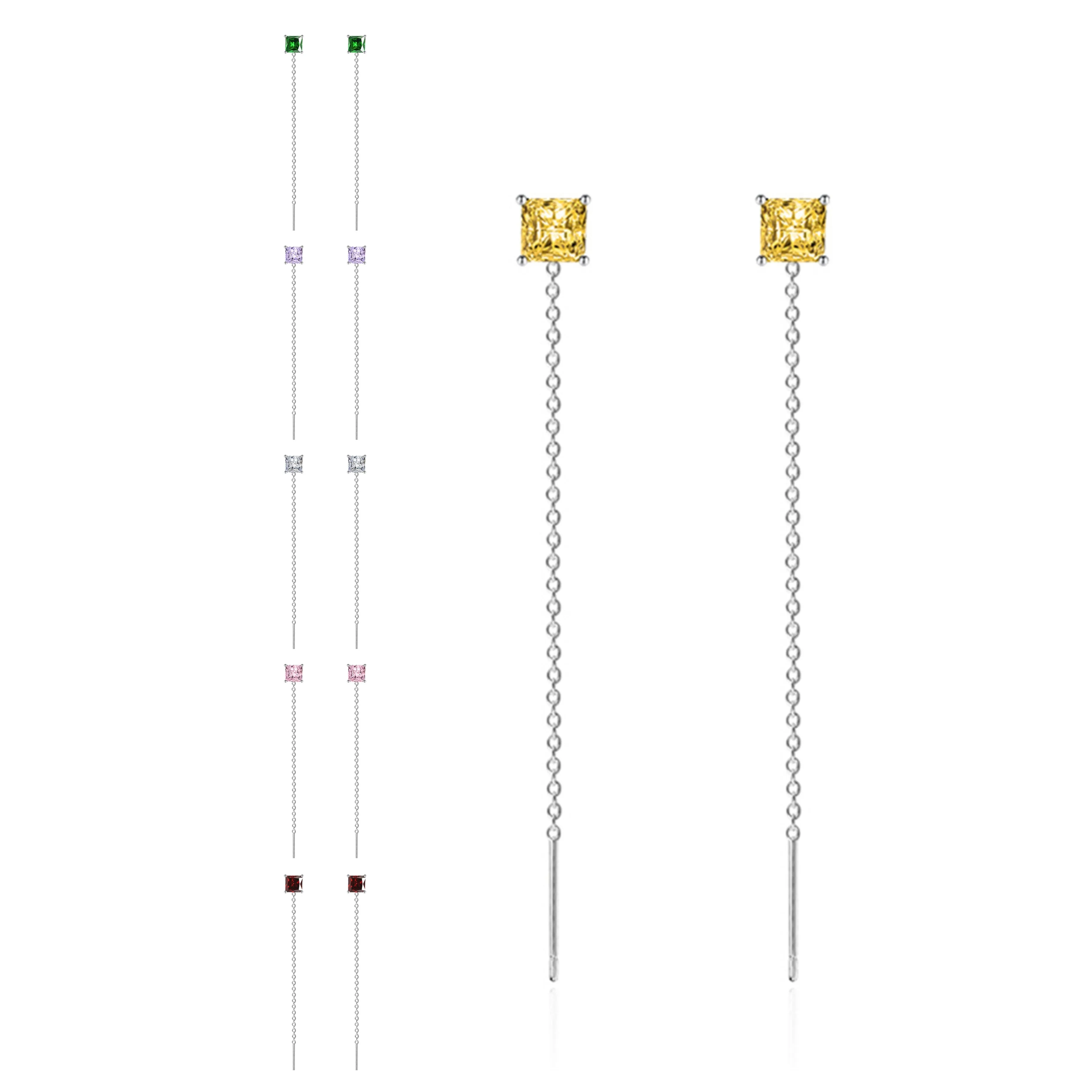 Colored Crystal & Silver-Plated Cube Threader Earrings