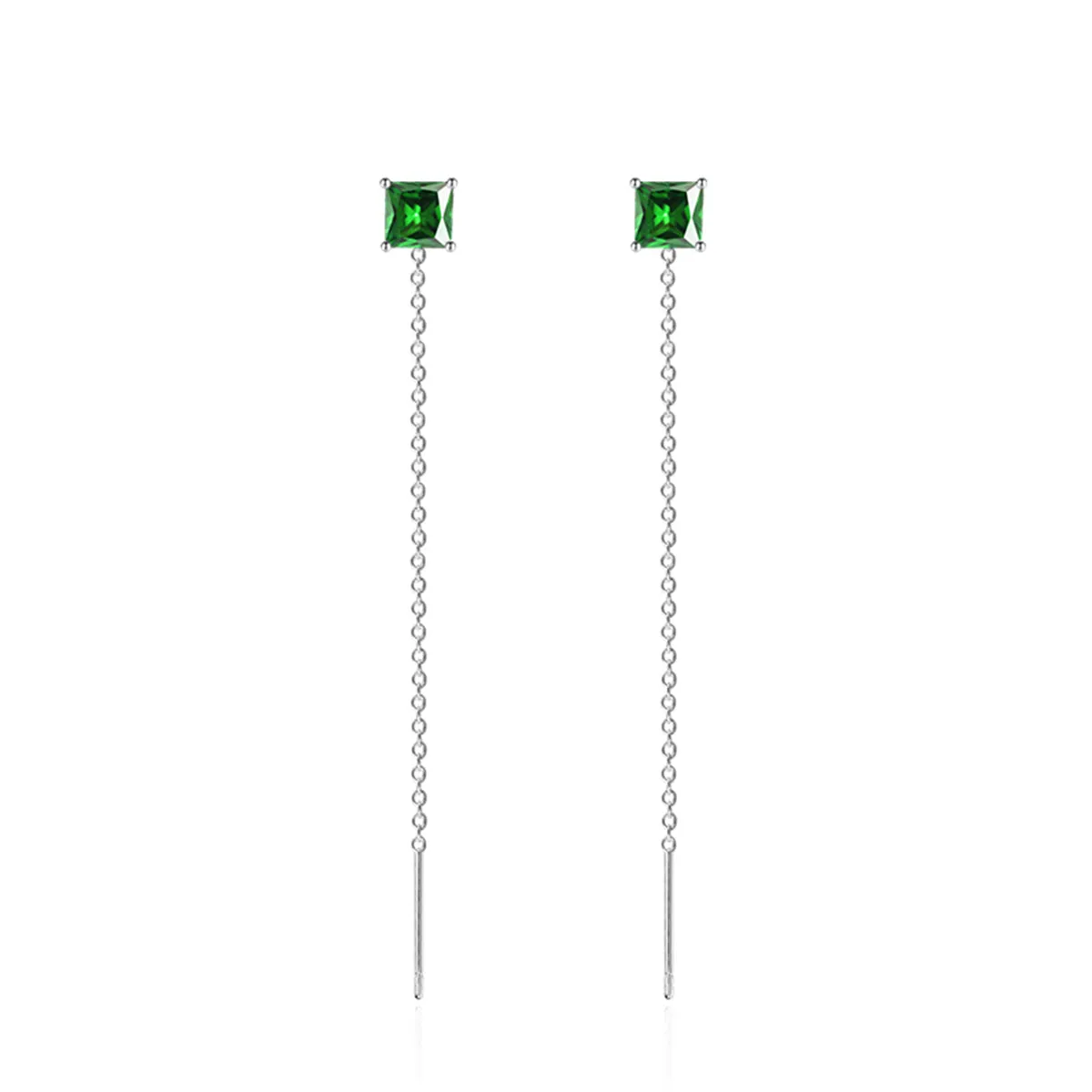 Colored Crystal & Silver-Plated Cube Threader Earrings