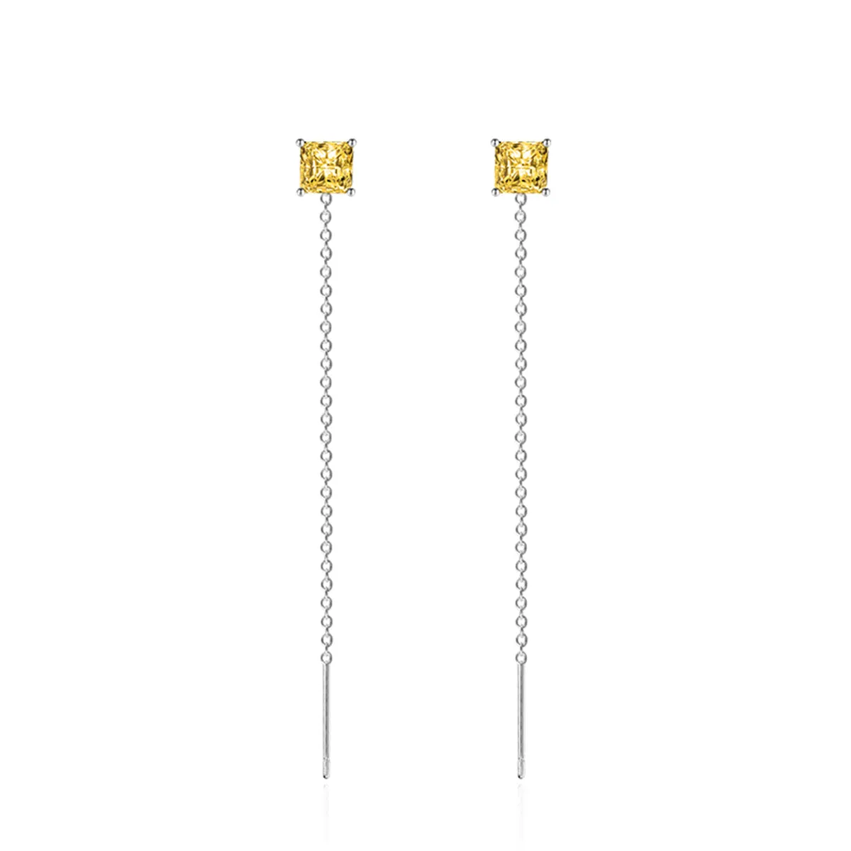 Colored Crystal & Silver-Plated Cube Threader Earrings