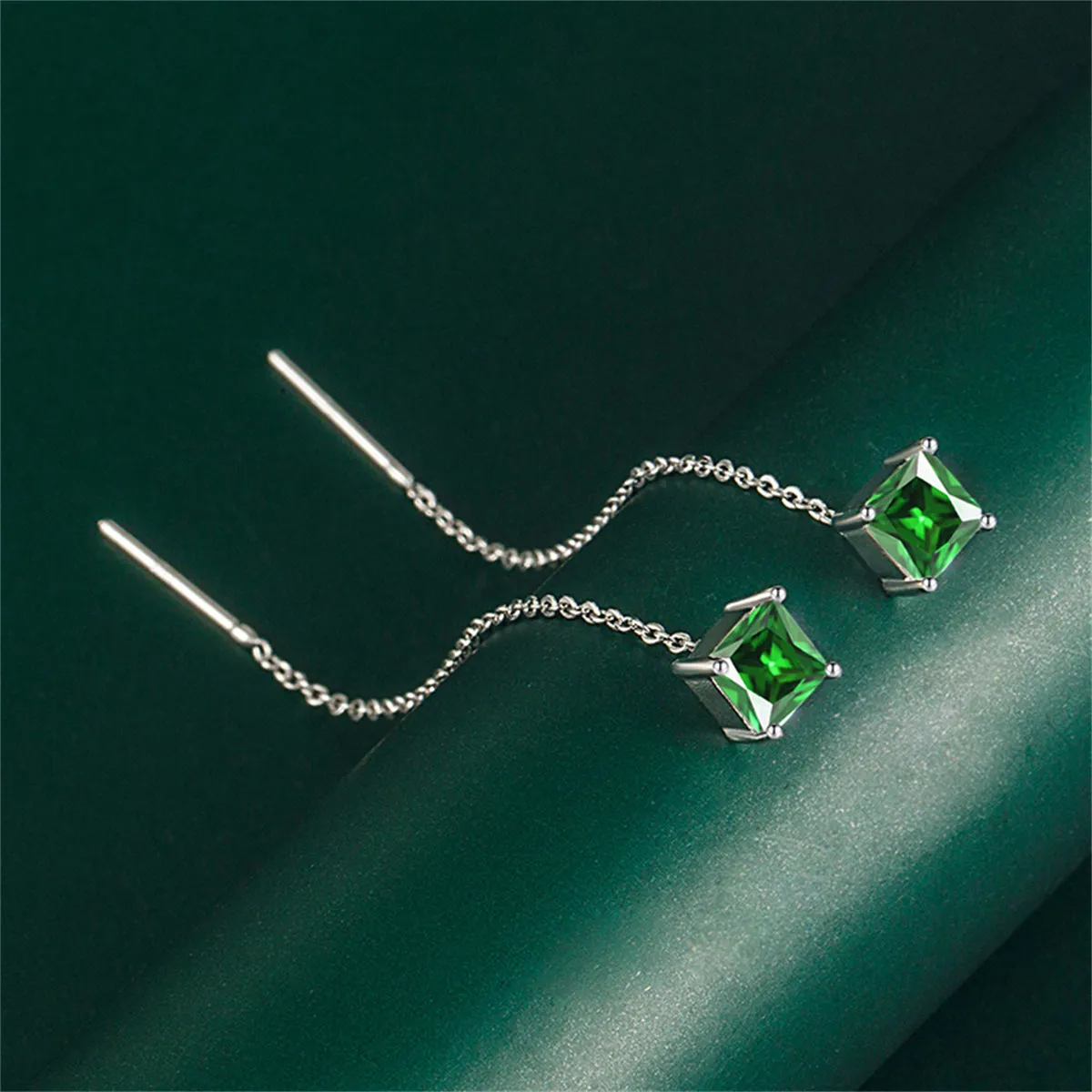 Colored Crystal & Silver-Plated Cube Threader Earrings