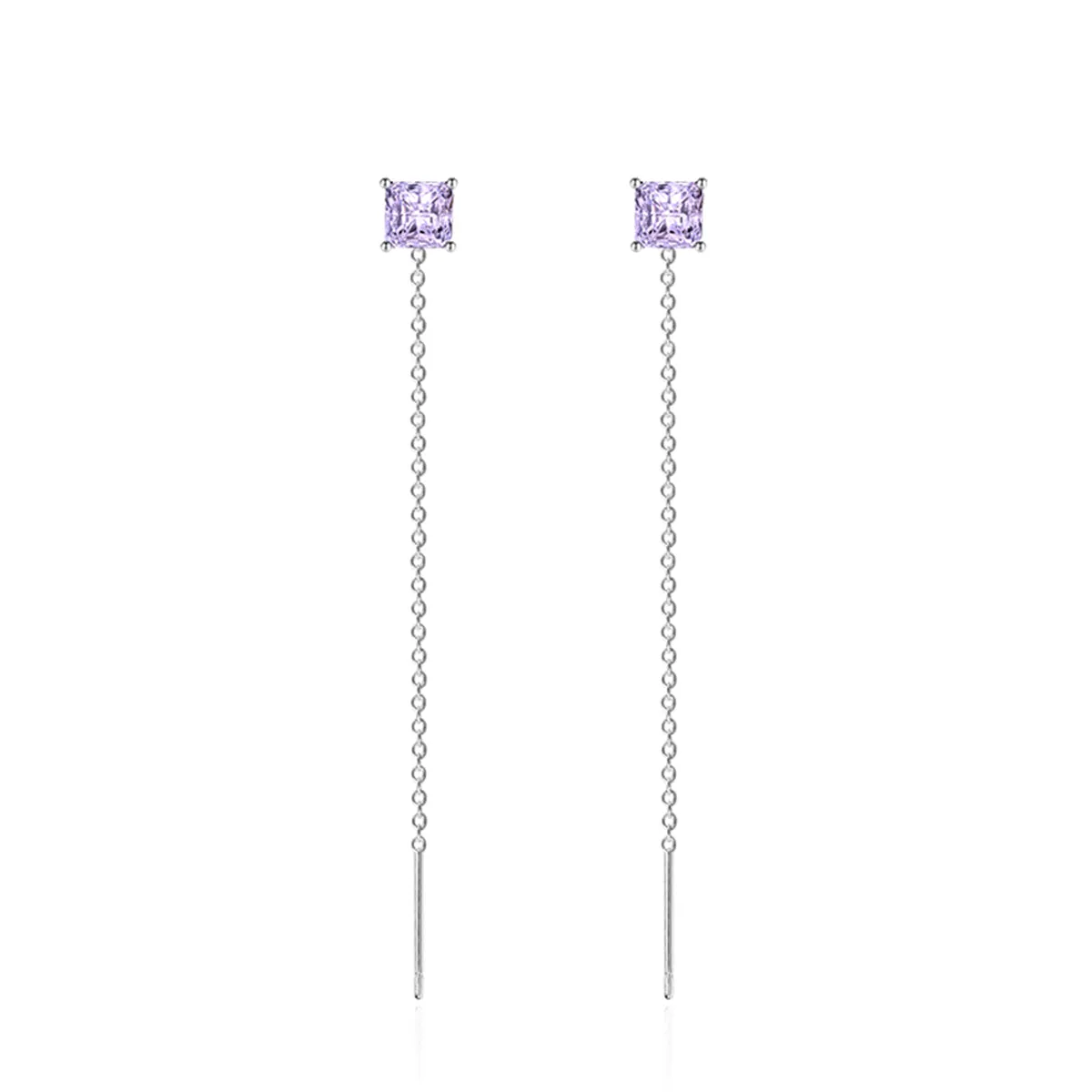 Colored Crystal & Silver-Plated Cube Threader Earrings
