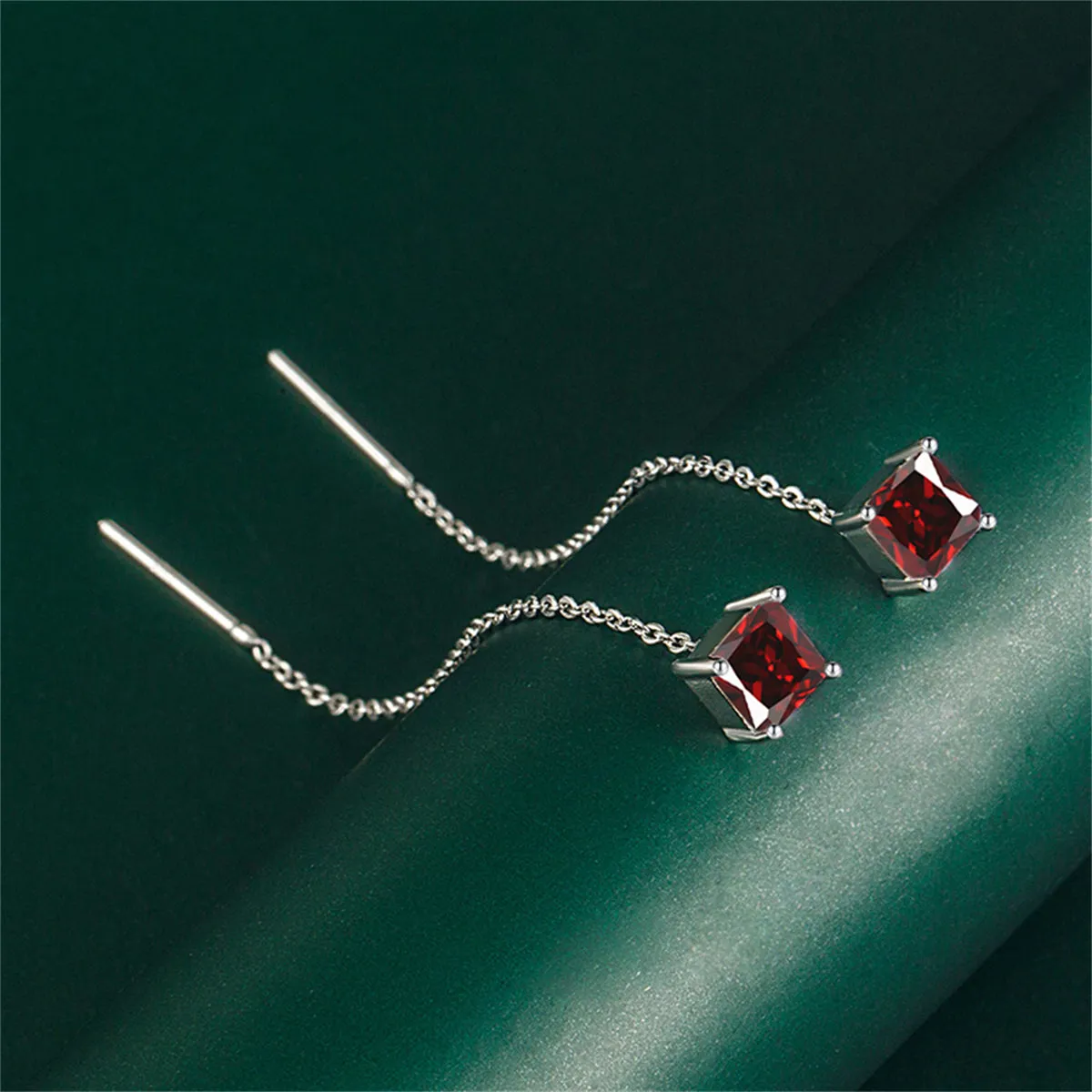 Colored Crystal & Silver-Plated Cube Threader Earrings