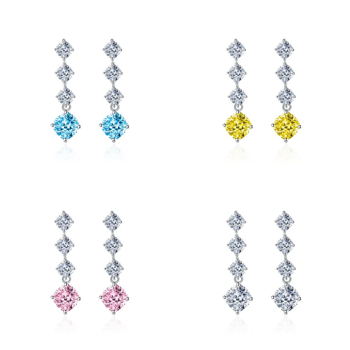 Colored Crystal & Silver-Plated Cushion-Cut Drop Earrings