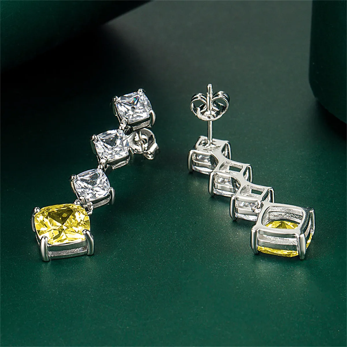 Colored Crystal & Silver-Plated Cushion-Cut Drop Earrings