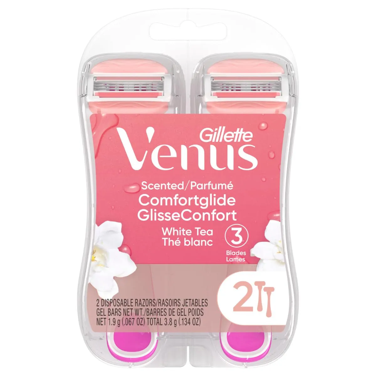 Comfortglide Disposable Razors for Women, 2 Count, White Tea Scented Moisture Bars for a Smooth Shave