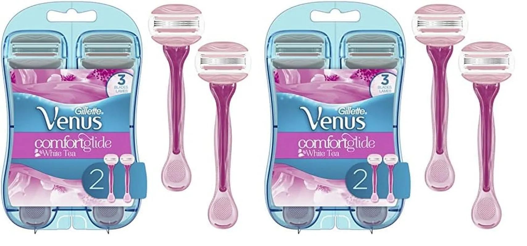 Comfortglide Disposable Razors for Women, 2 Count, White Tea Scented Moisture Bars for a Smooth Shave