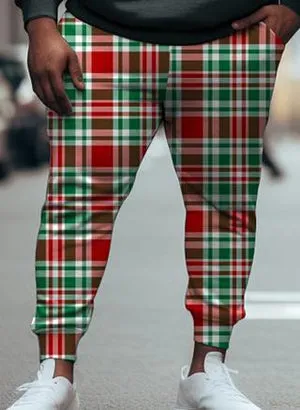 Couple Plus Size Casual Couple Outfit Gingerbread Man Red Plaid Hoodie Suit