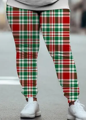 Couple Plus Size Casual Couple Outfit Gingerbread Man Red Plaid Hoodie Suit