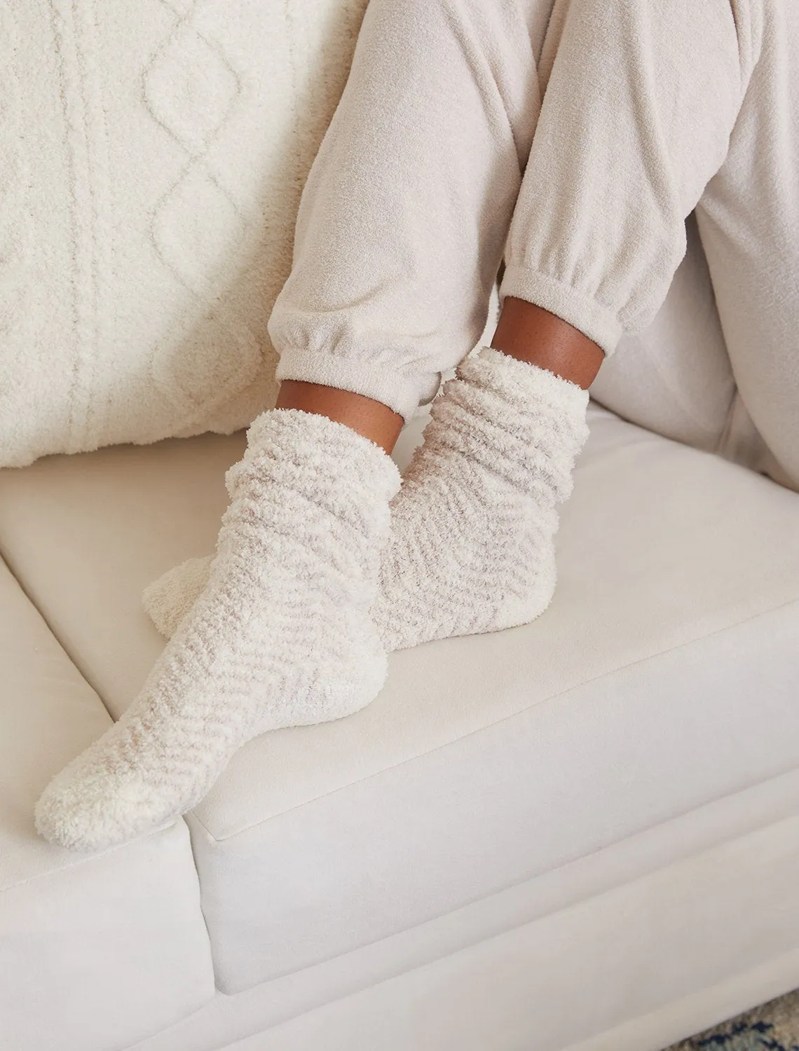 CozyChic Women's Herringbone Socks in Cream/Stone