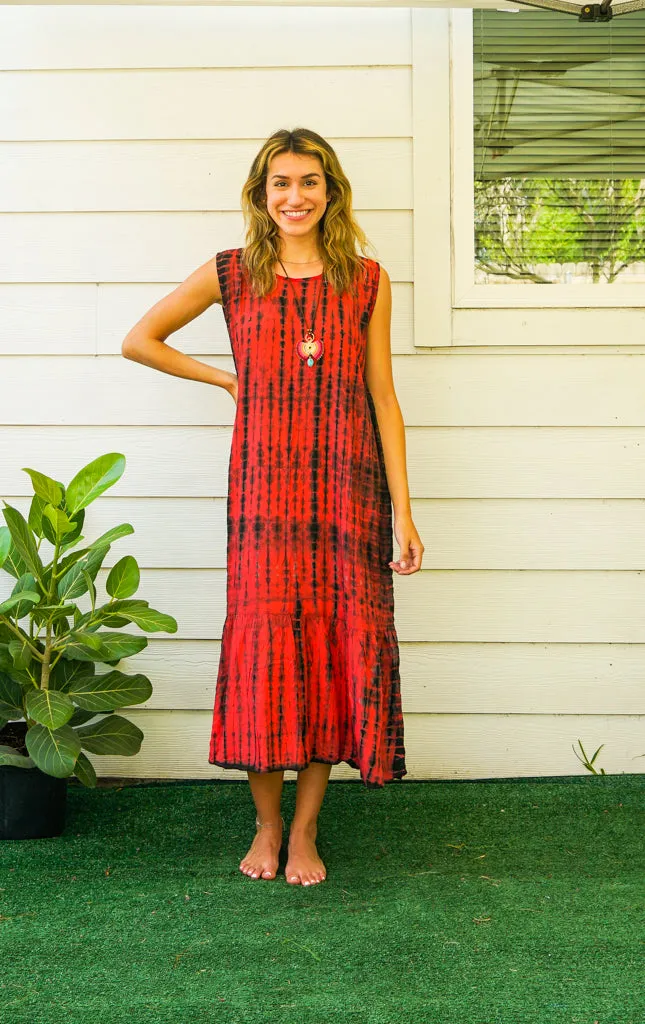 Crimson Dusk Tie Dye Tiered Dress