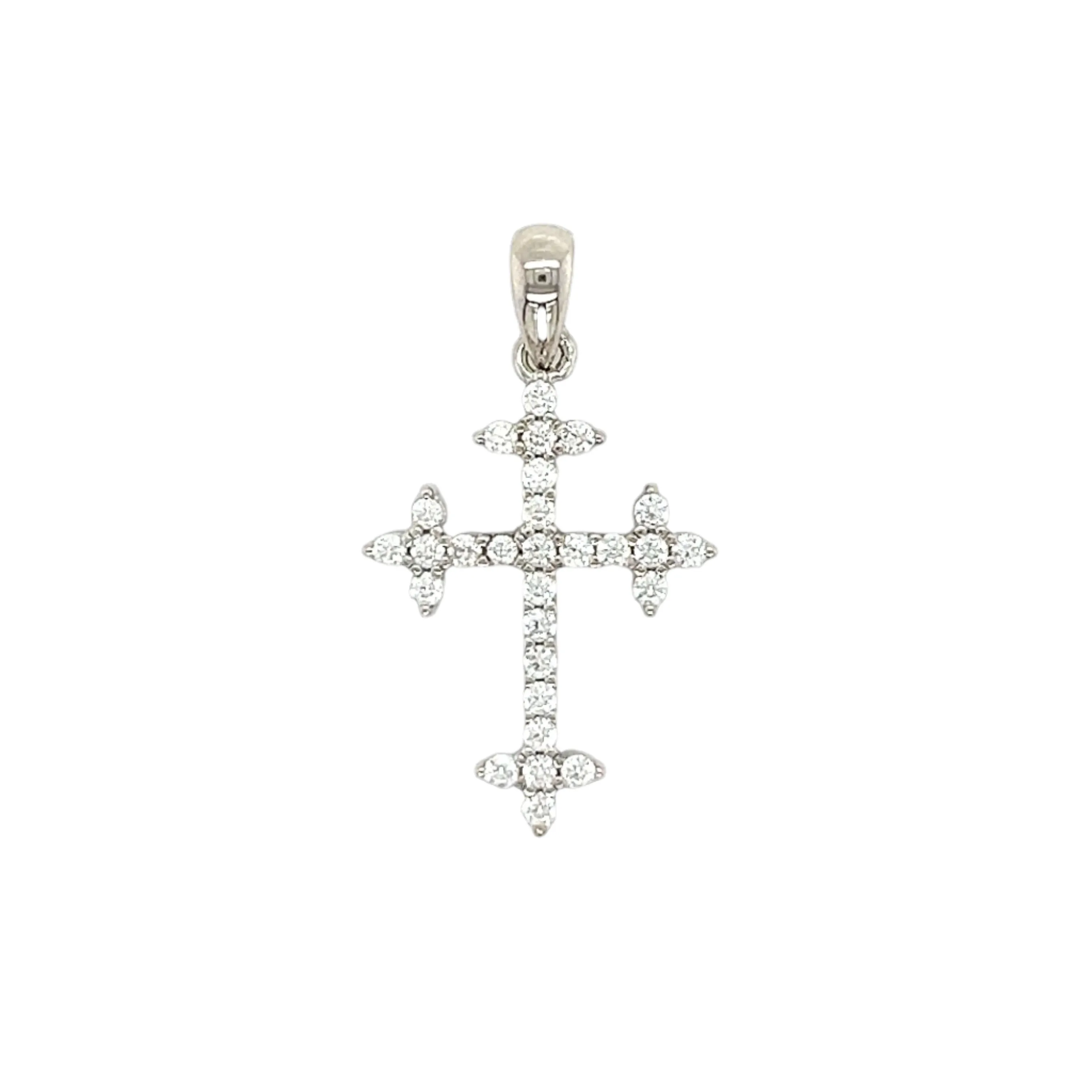 Cross Baguette Open Bail Lab-Created Moissanite Sterling Silver Charm Pendant - M415909