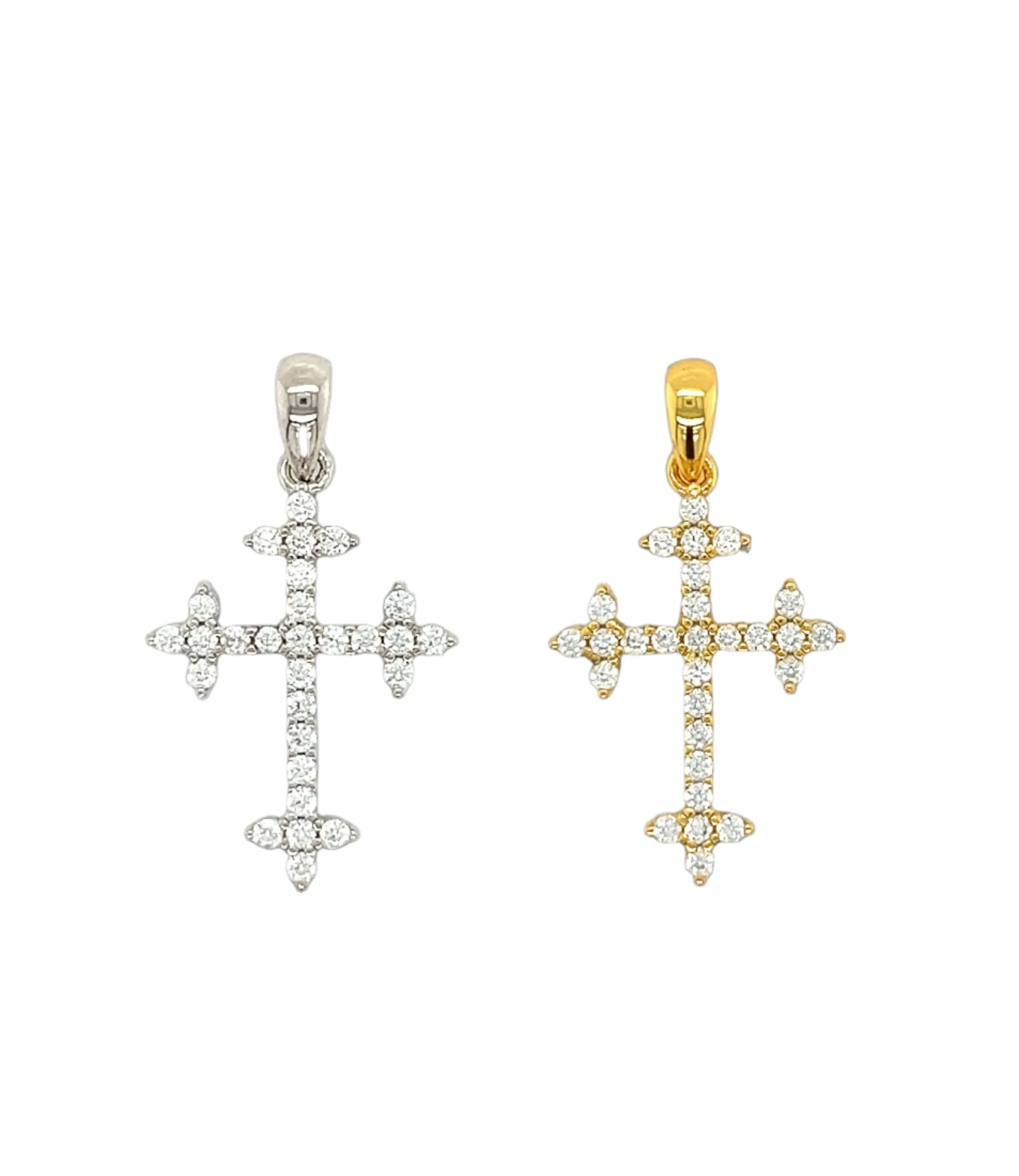 Cross Baguette Open Bail Lab-Created Moissanite Sterling Silver Charm Pendant - M415909