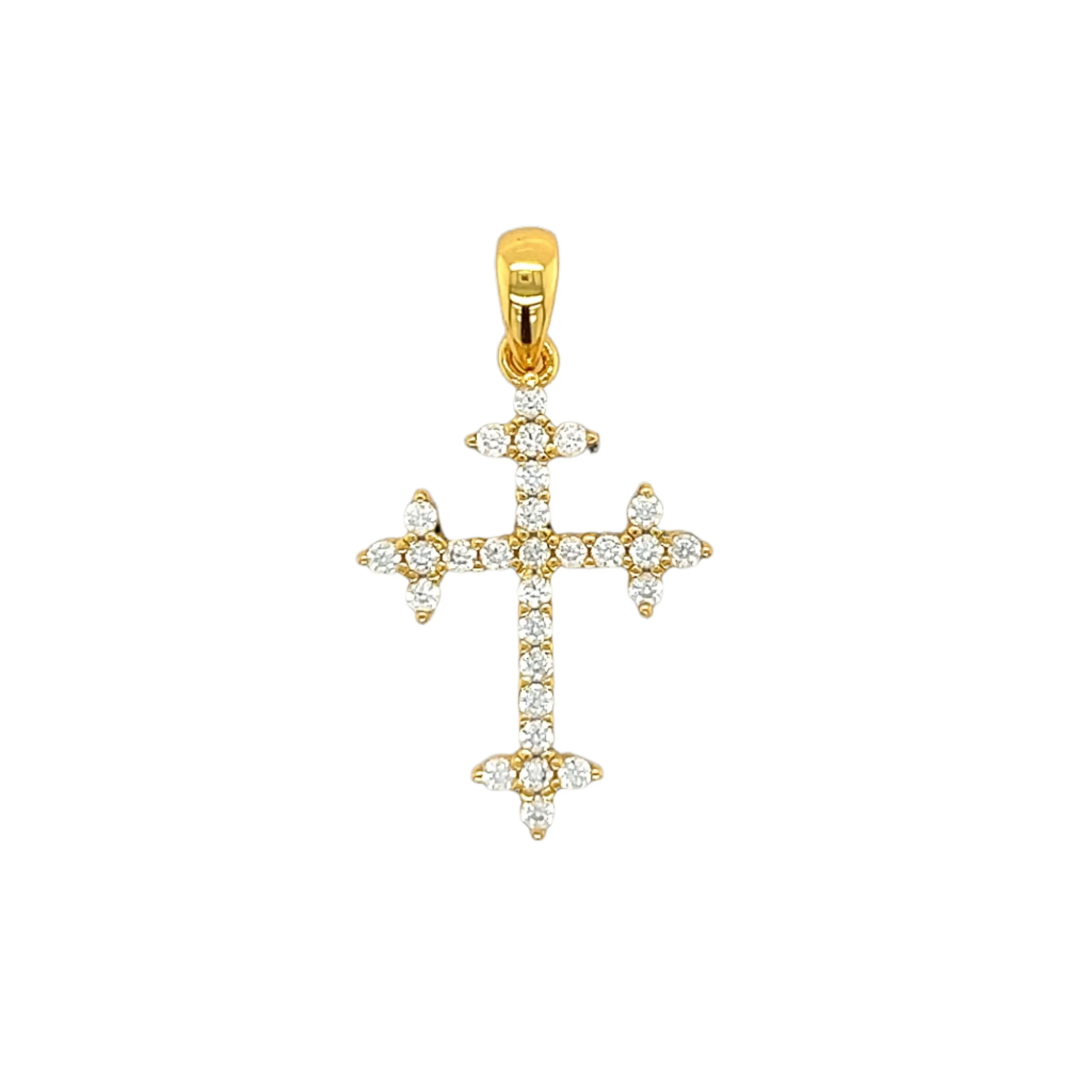 Cross Baguette Open Bail Lab-Created Moissanite Sterling Silver Charm Pendant - M415909
