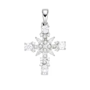 Cross Pearl Lab-Created Moissanite Sterling Silver Charm Pendant - M415899