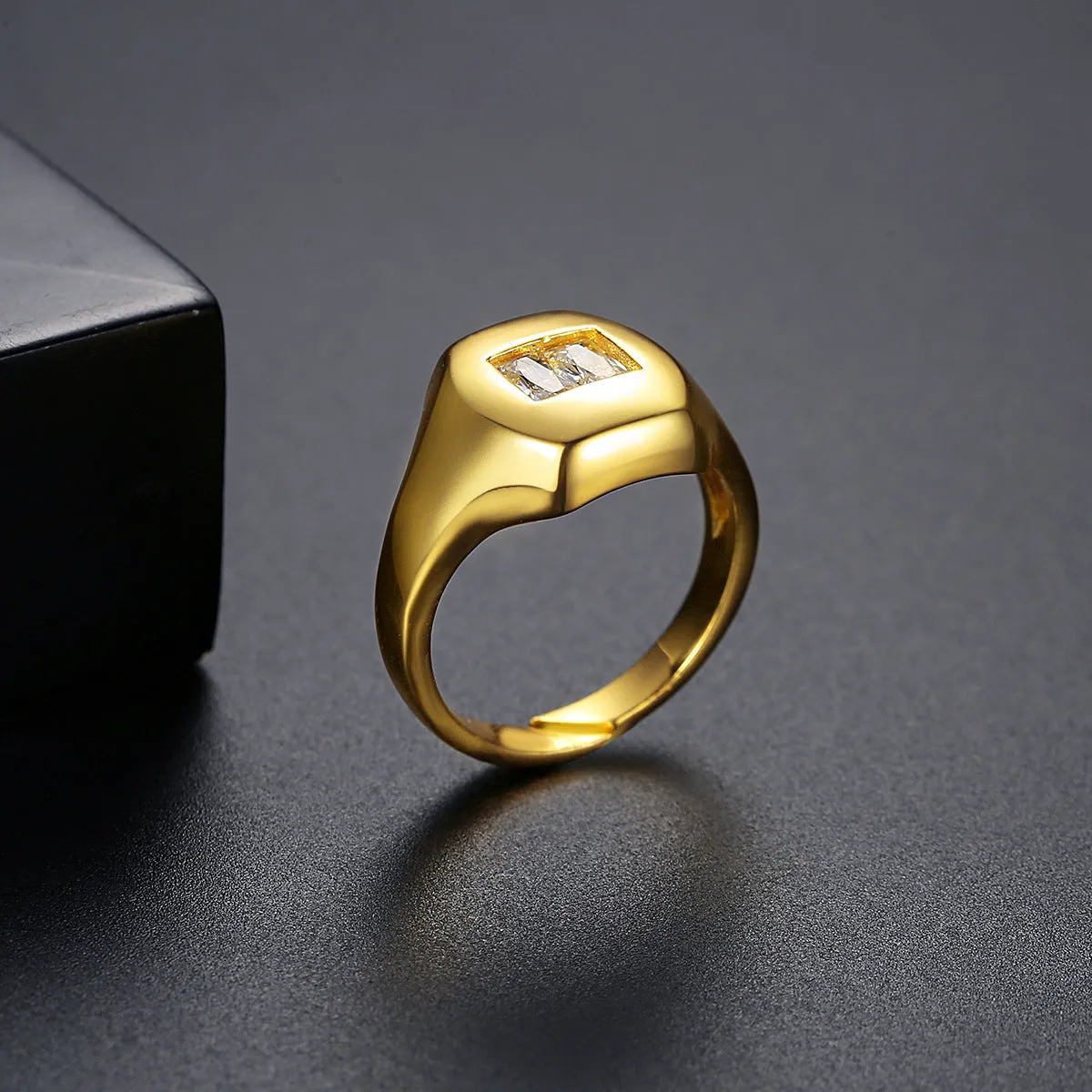 Crystal & 18K Gold-Plated Square Open Ring