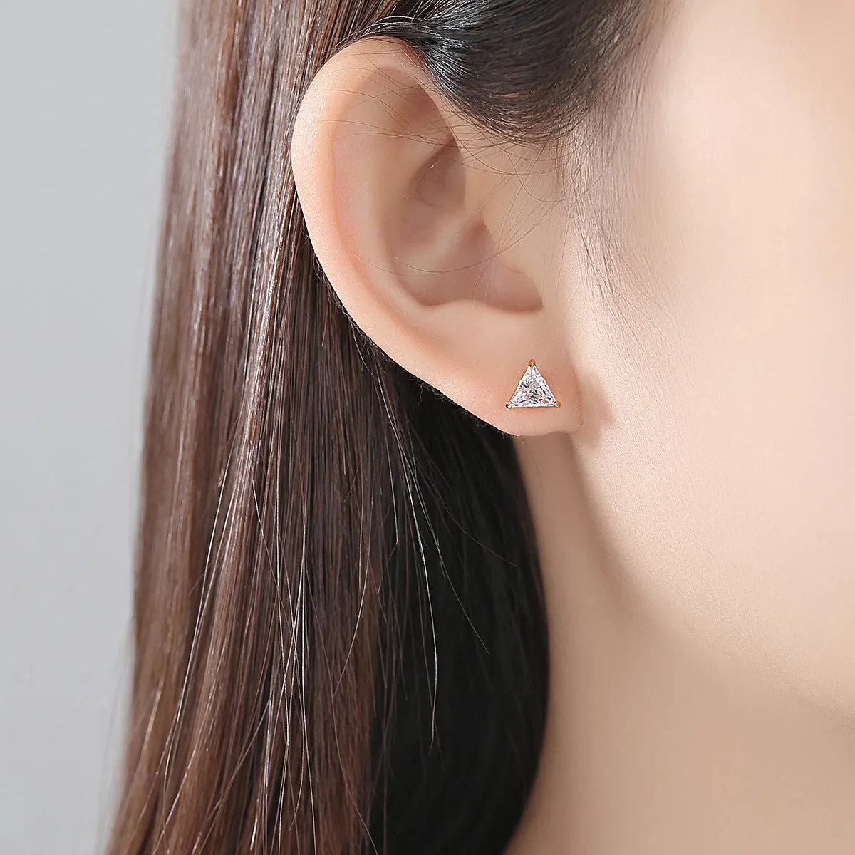 Crystal & 18K Gold-Plated Triangle Stud Earrings