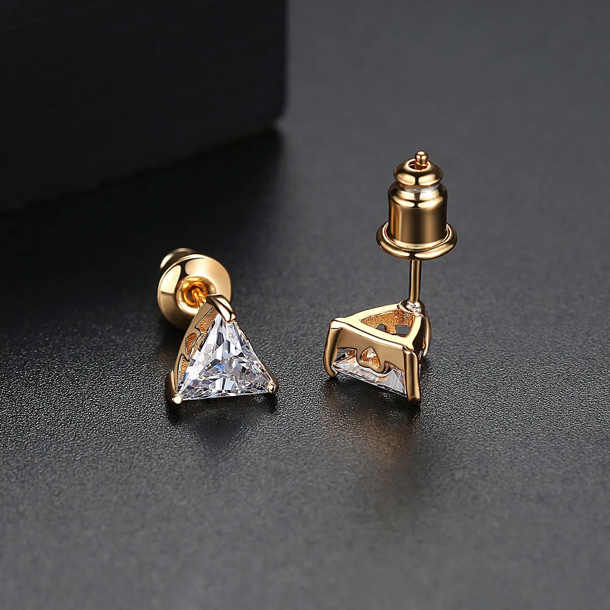 Crystal & 18K Gold-Plated Triangle Stud Earrings
