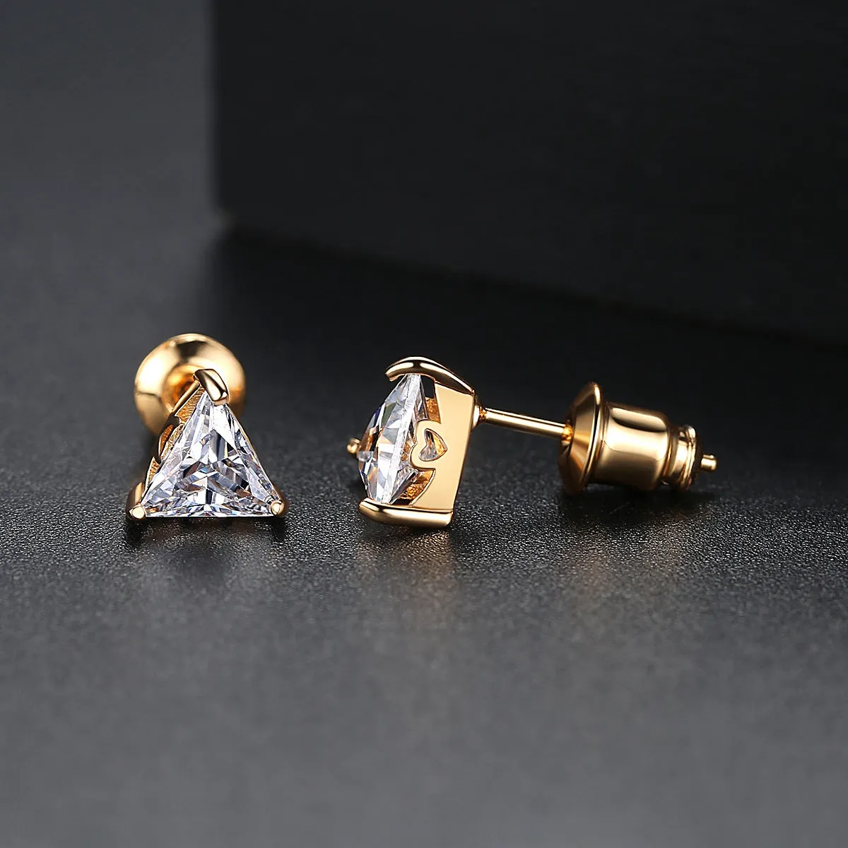 Crystal & 18K Gold-Plated Triangle Stud Earrings