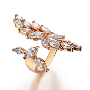 Crystal & 18K Rose Gold-Plated Angel's Wing Open Ring
