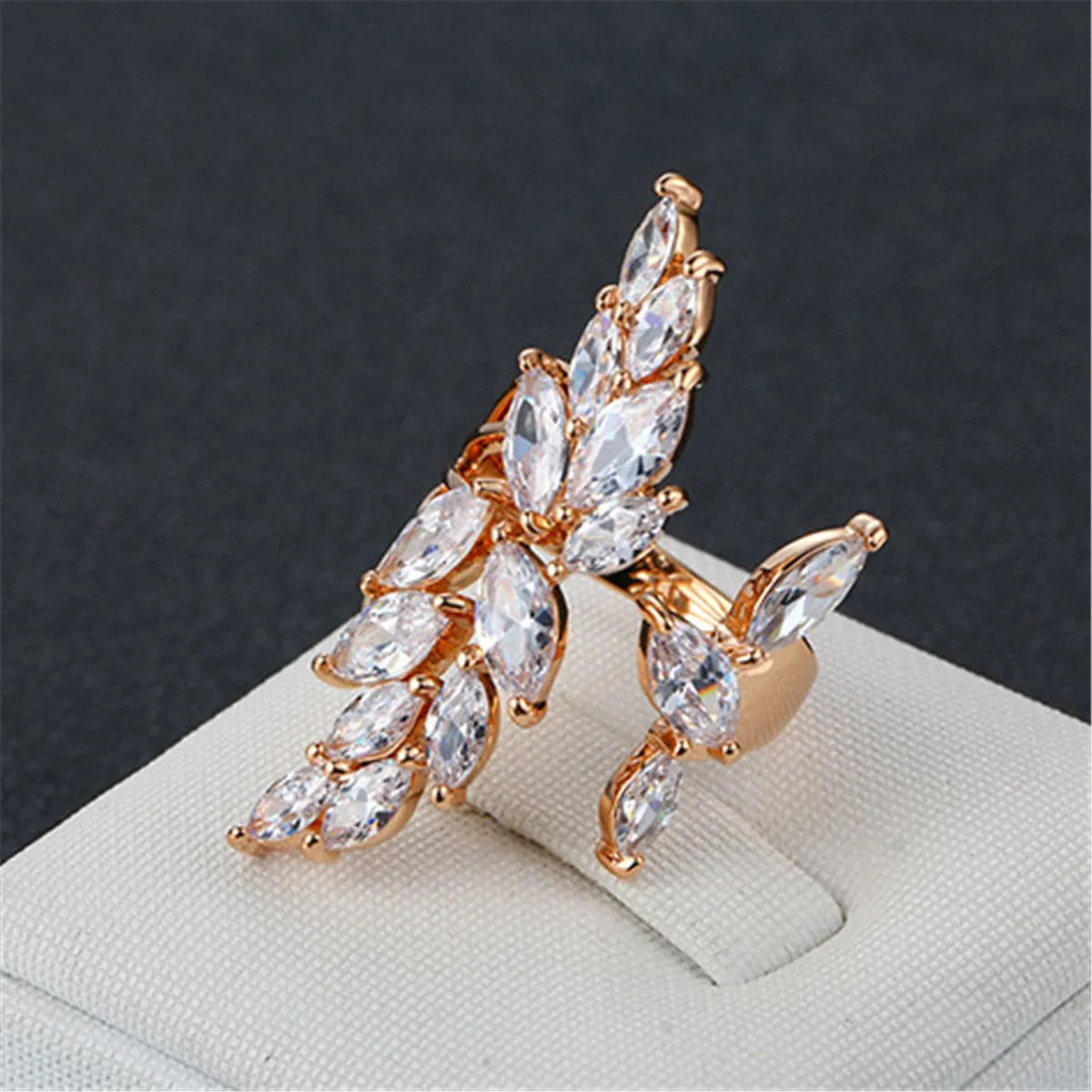 Crystal & 18K Rose Gold-Plated Angel's Wing Open Ring