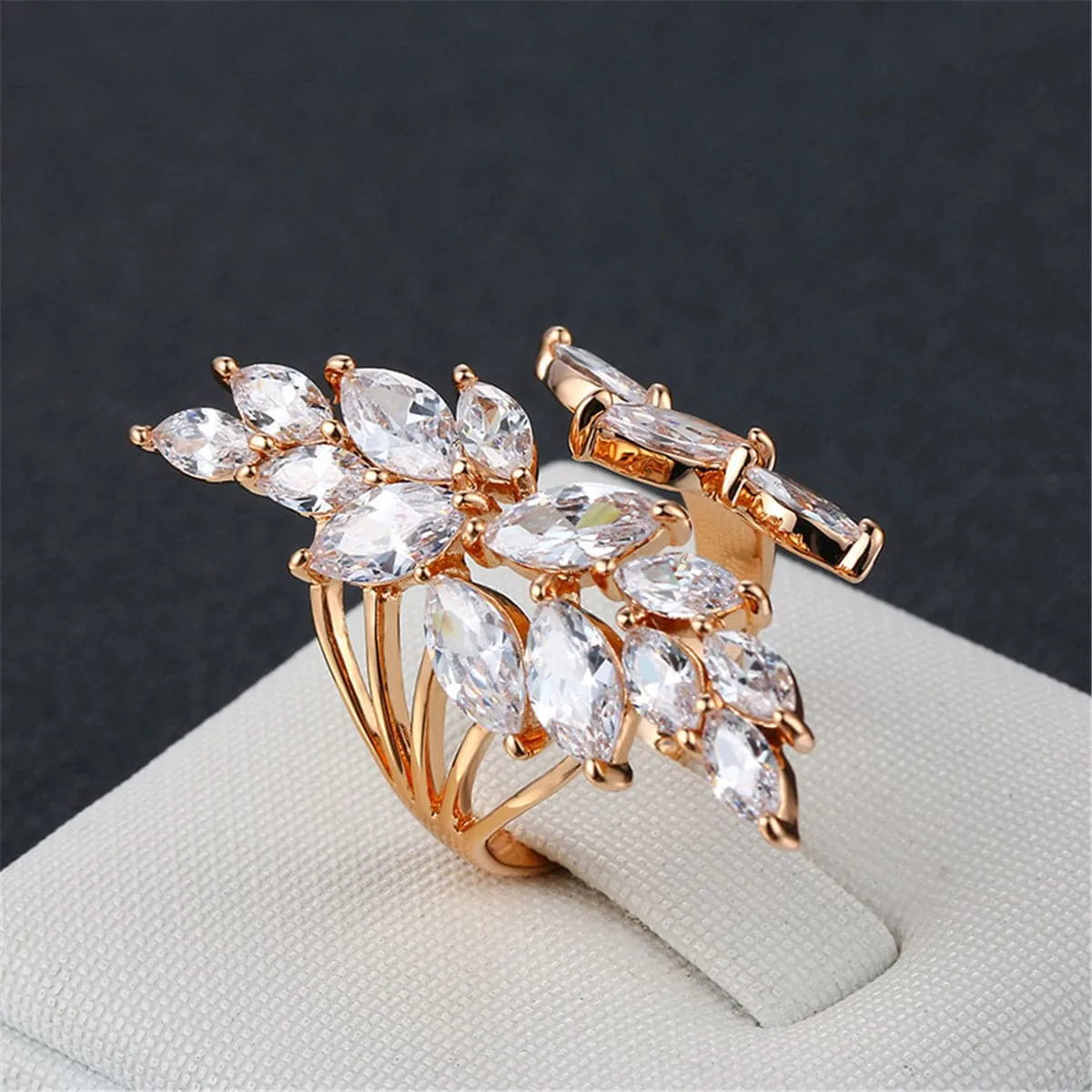 Crystal & 18K Rose Gold-Plated Angel's Wing Open Ring