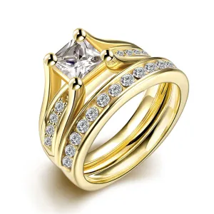 Crystal & Cubic Zirconia 18K Gold-Plated Wedding Ring Set