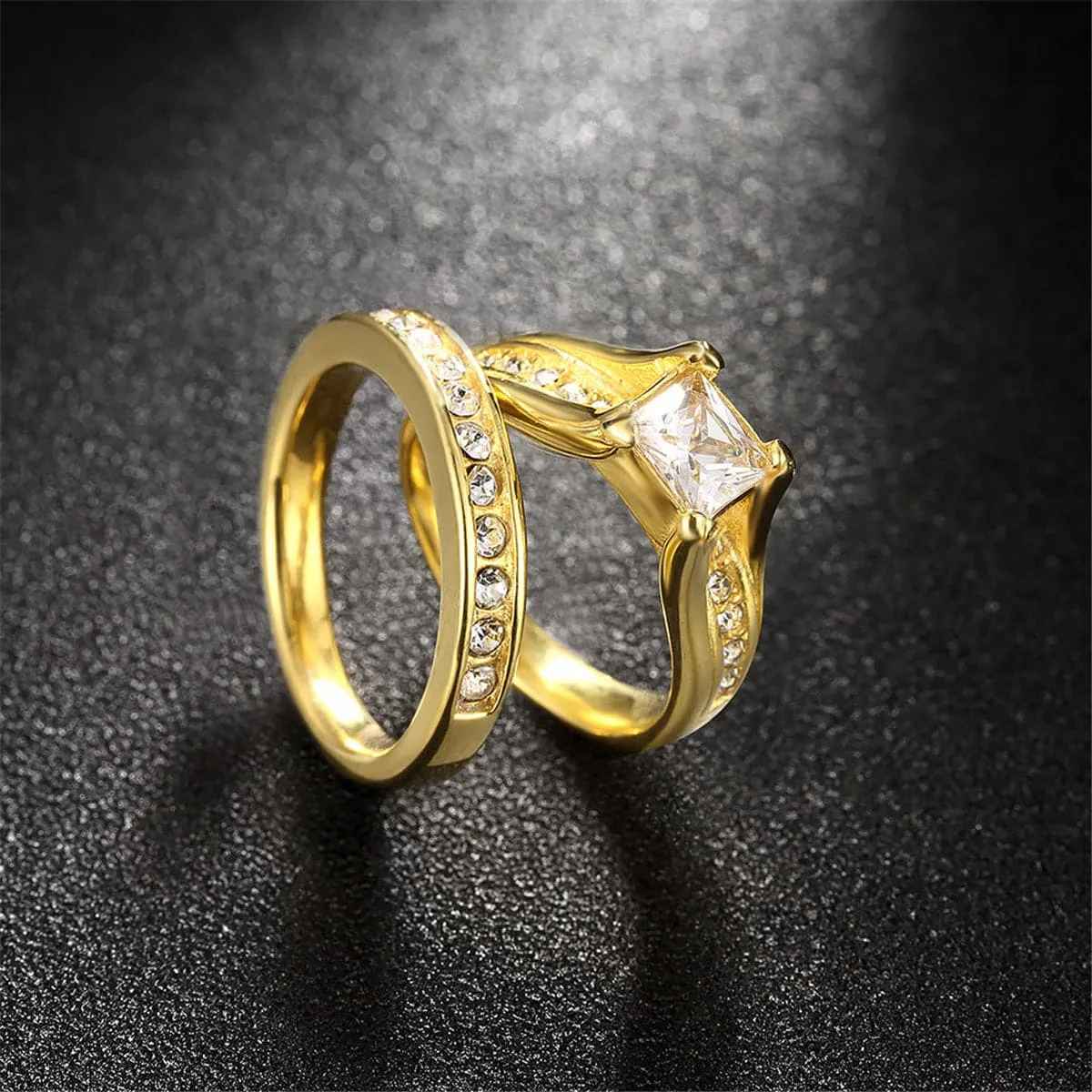Crystal & Cubic Zirconia 18K Gold-Plated Wedding Ring Set