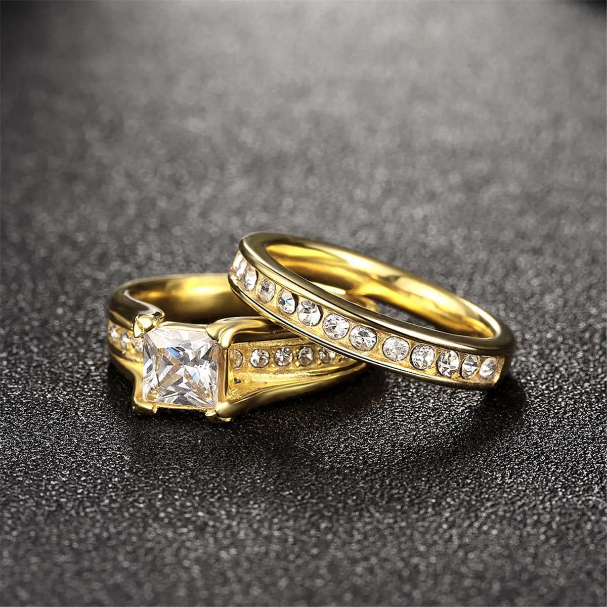 Crystal & Cubic Zirconia 18K Gold-Plated Wedding Ring Set