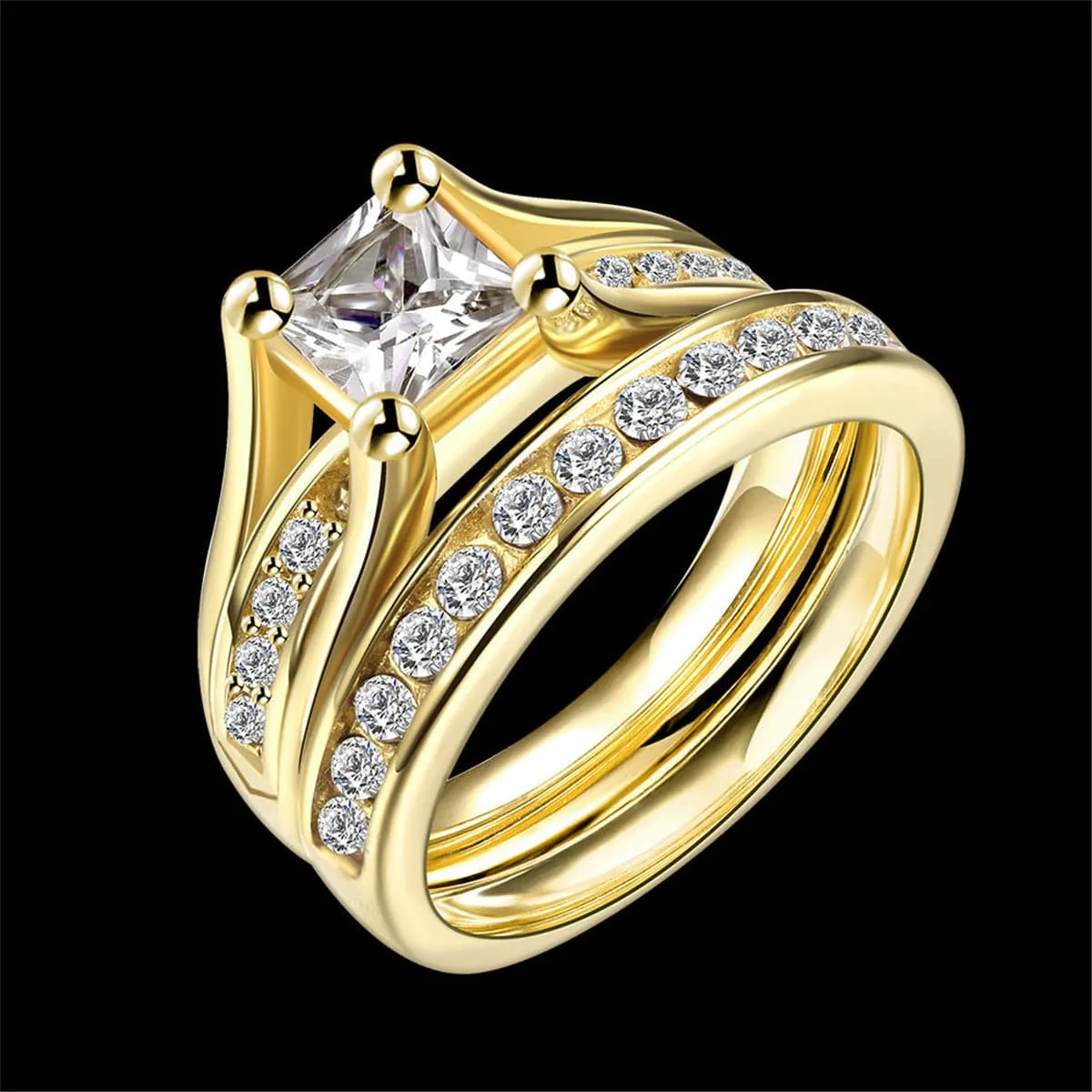 Crystal & Cubic Zirconia 18K Gold-Plated Wedding Ring Set