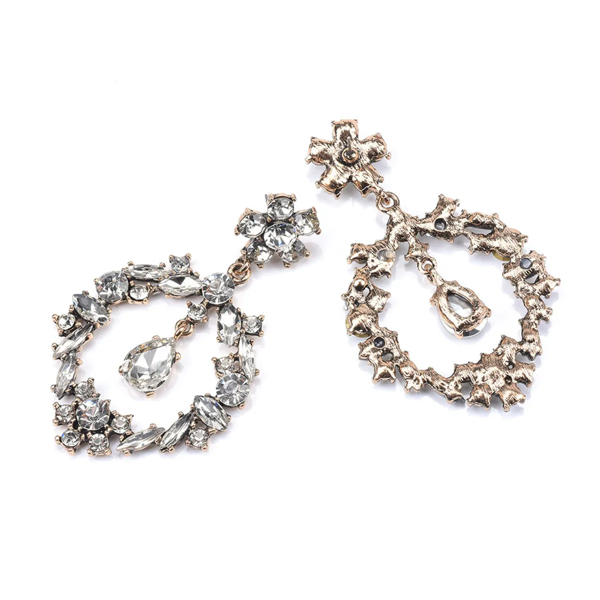 Crystal & Cubic Zirconia Open Flower Drop Earrings
