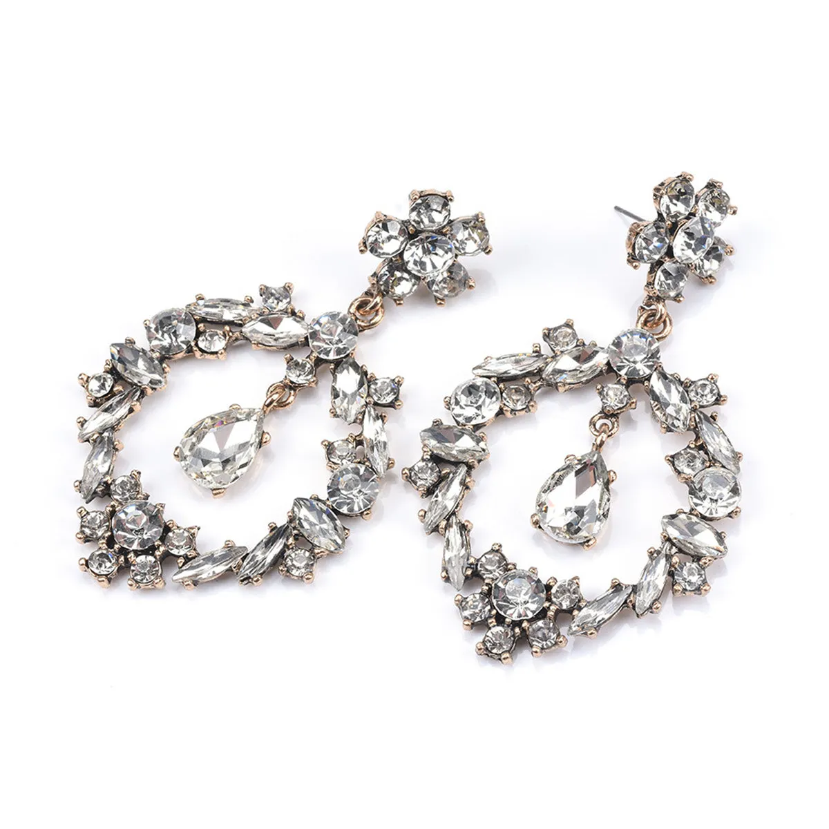 Crystal & Cubic Zirconia Open Flower Drop Earrings