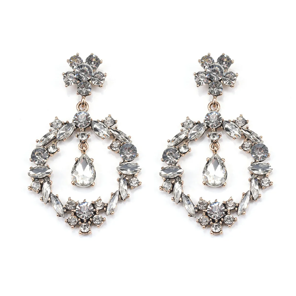 Crystal & Cubic Zirconia Open Flower Drop Earrings