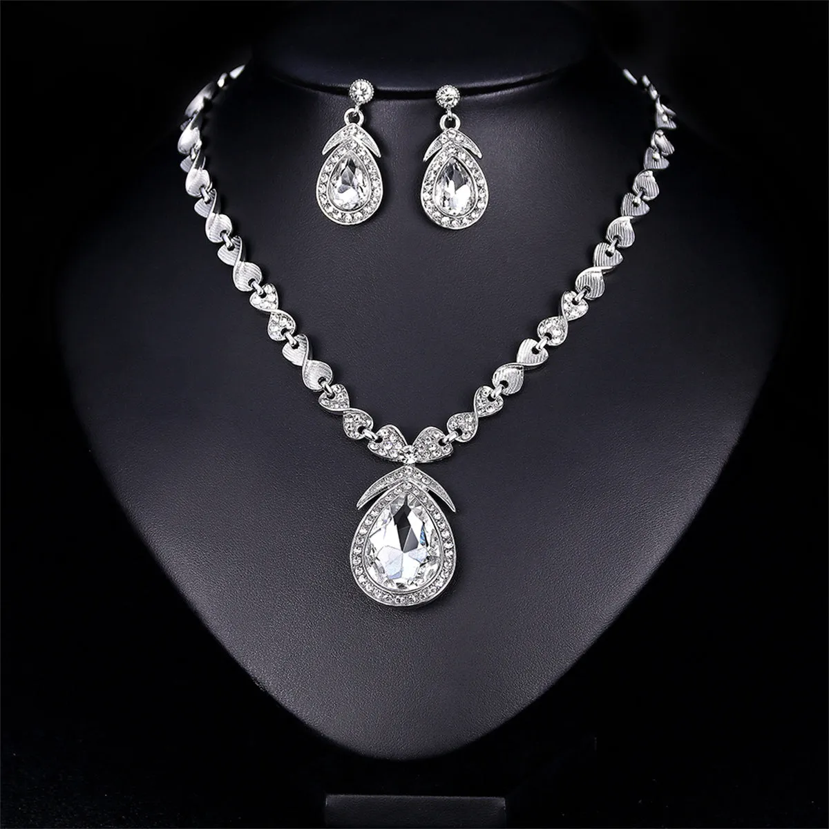 Crystal & Cubic Zirconia Silver-Plated Pendant Necklace & Drop Earrings