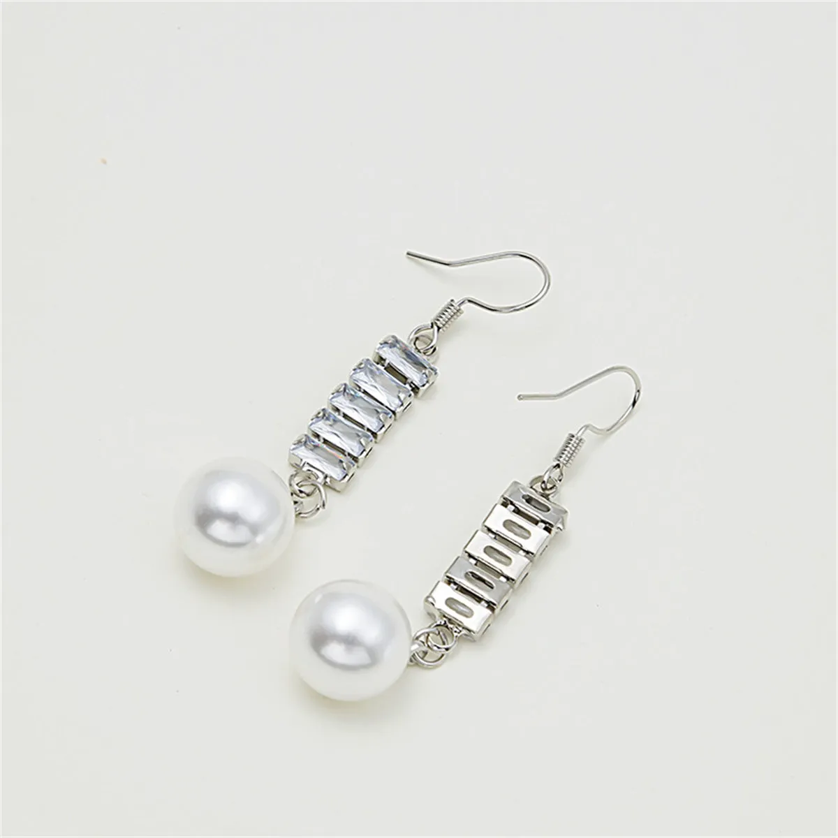 Crystal & Pearl Silver-Plated Stacked Baguette Drop Earrings
