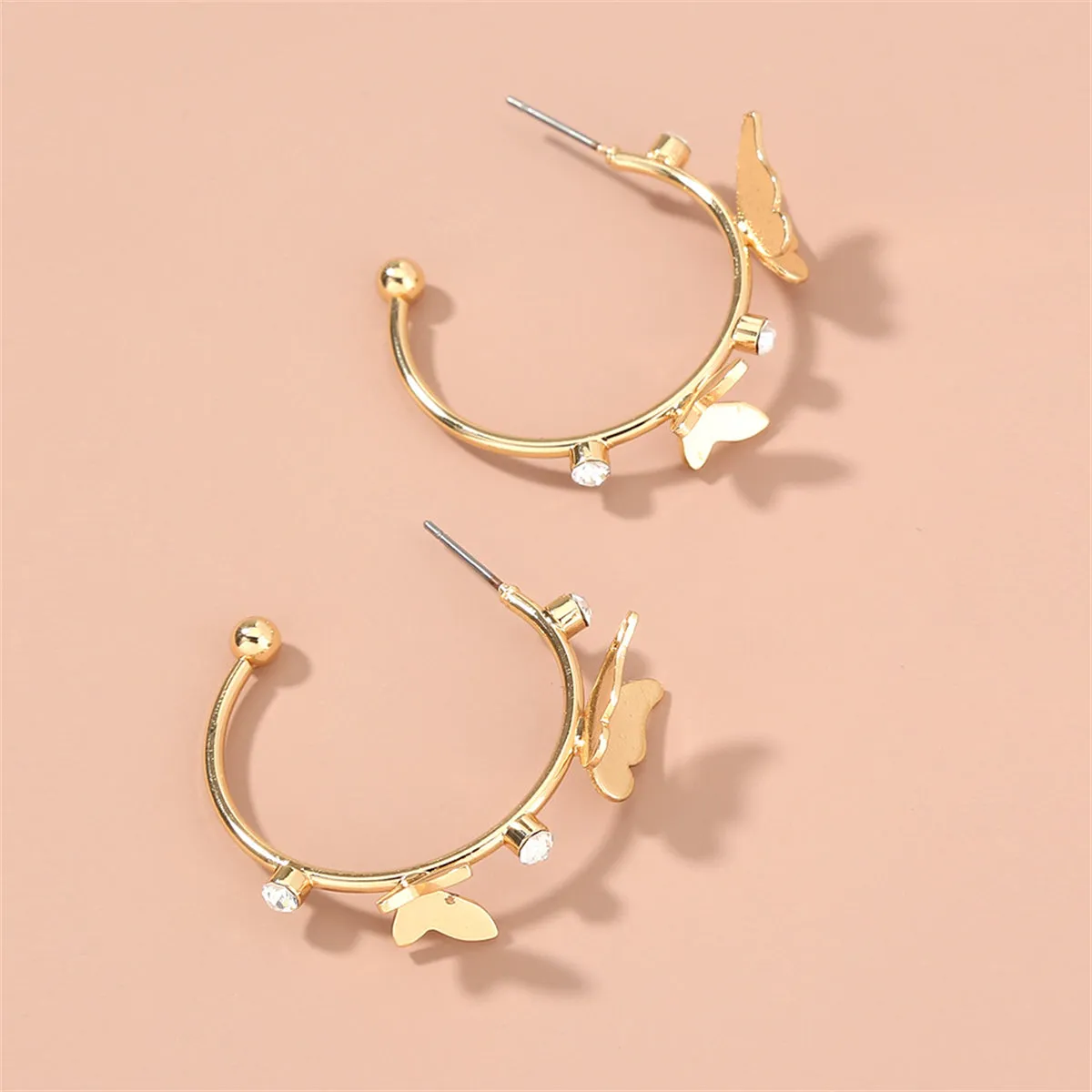 Cubic Zirconia & 18K Gold-Plated Butterfly-Accent Hoop Earrings