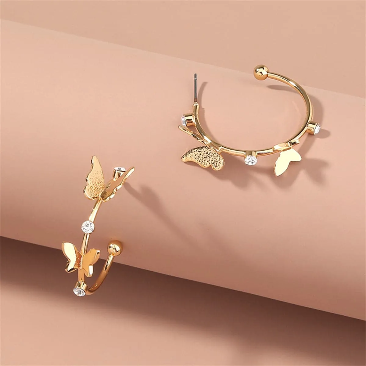 Cubic Zirconia & 18K Gold-Plated Butterfly-Accent Hoop Earrings