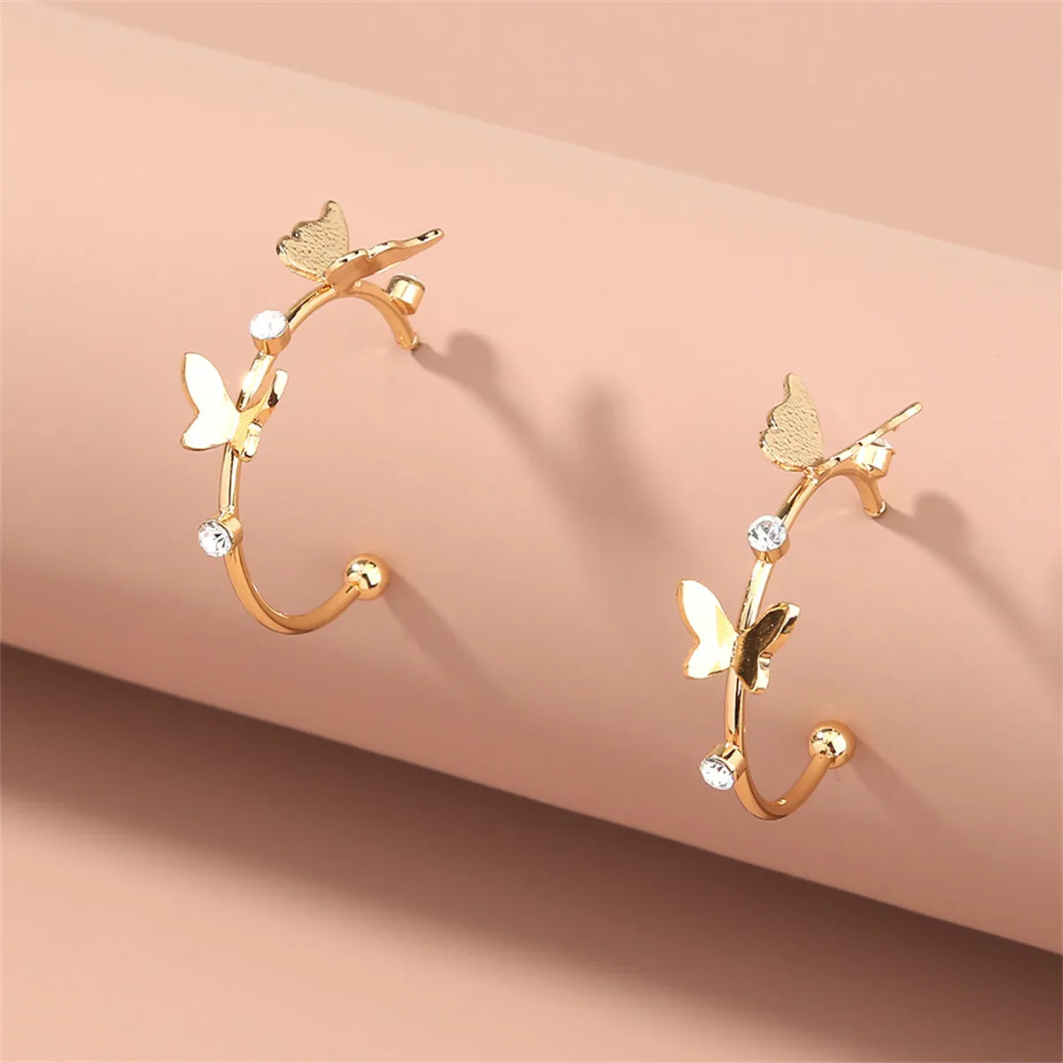 Cubic Zirconia & 18K Gold-Plated Butterfly-Accent Hoop Earrings