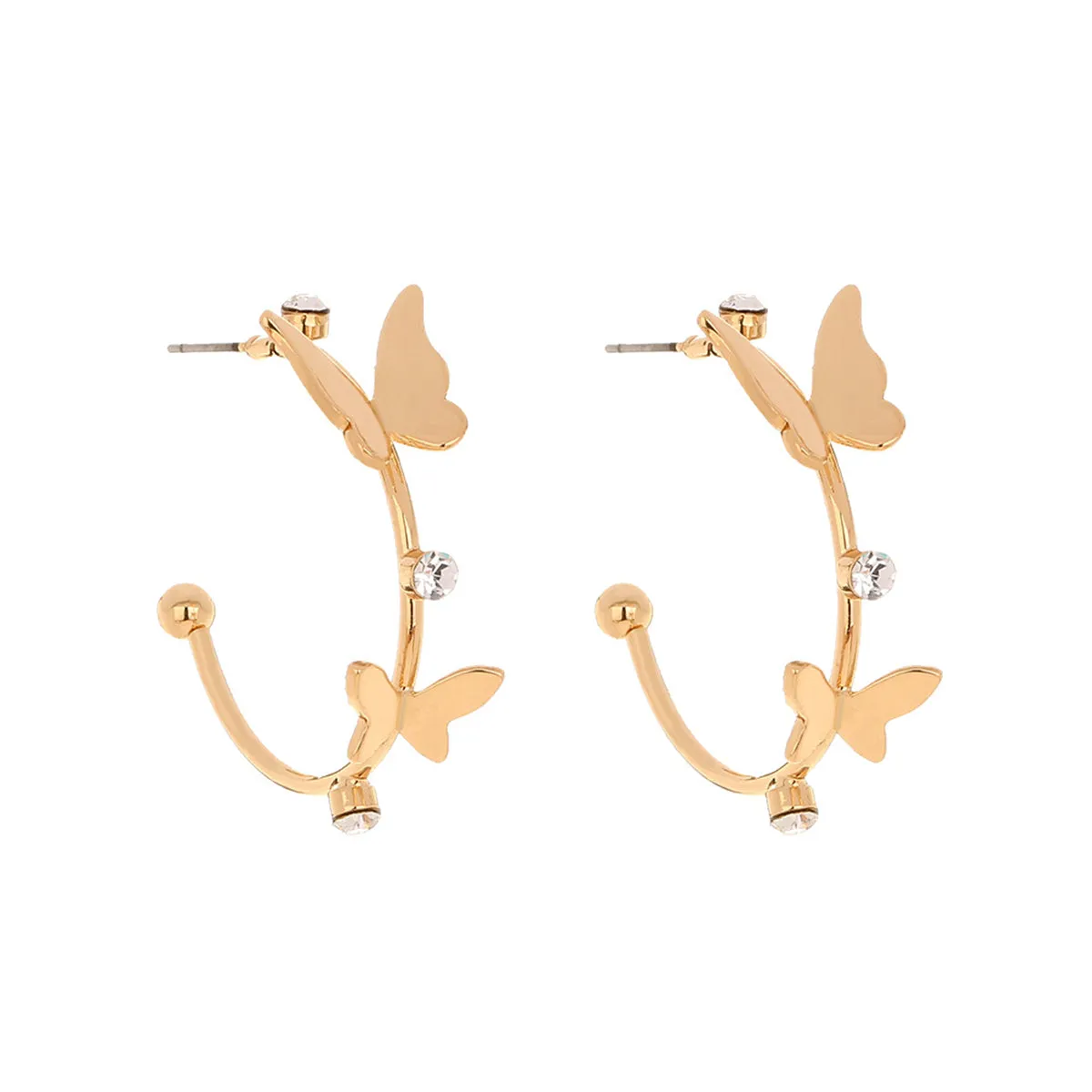 Cubic Zirconia & 18K Gold-Plated Butterfly-Accent Hoop Earrings