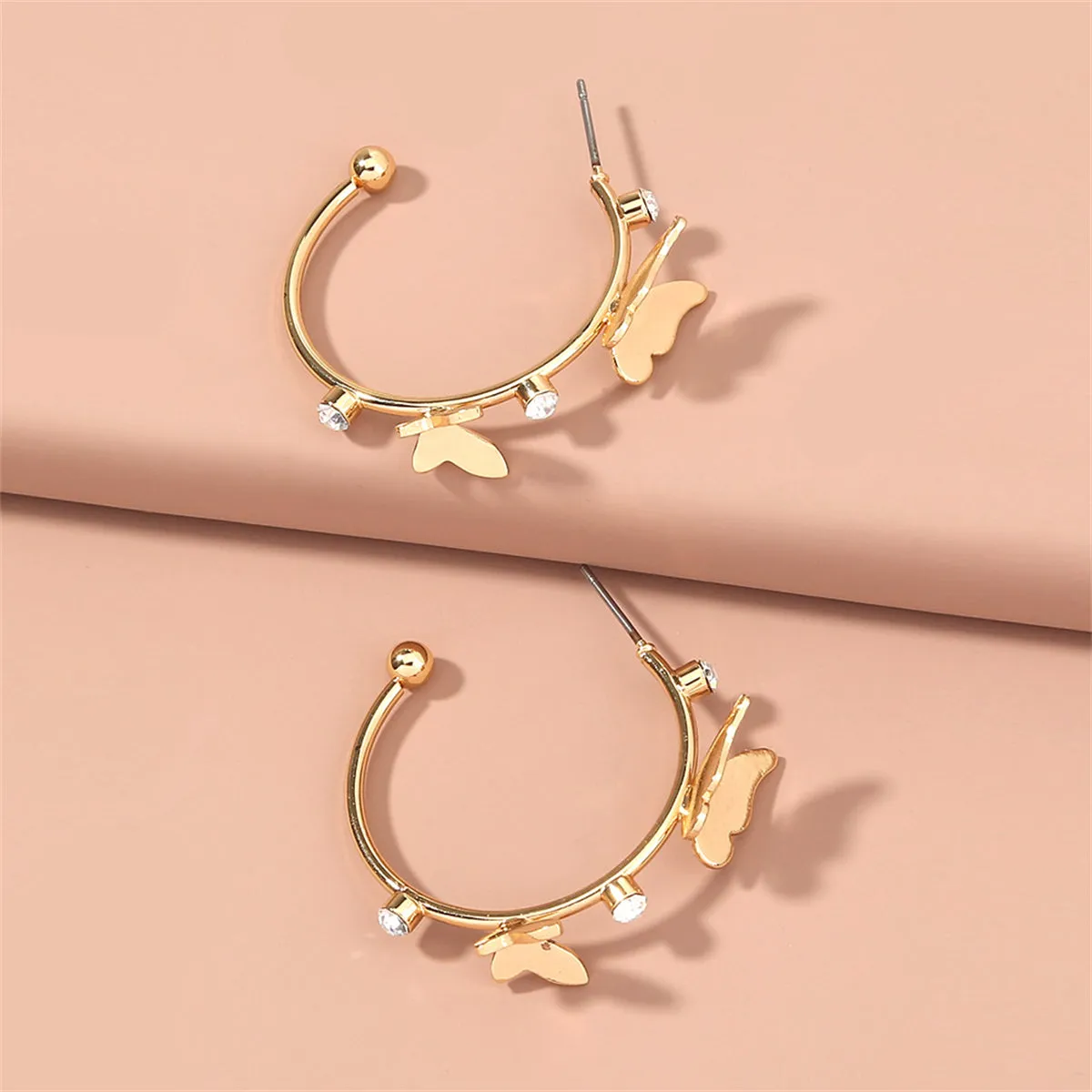 Cubic Zirconia & 18K Gold-Plated Butterfly-Accent Hoop Earrings