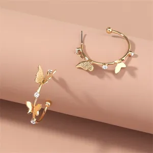 Cubic Zirconia & 18K Gold-Plated Butterfly-Accent Hoop Earrings