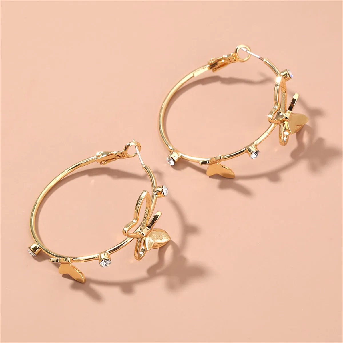 Cubic Zirconia & 18K Gold-Plated Butterfly Hoop Earrings