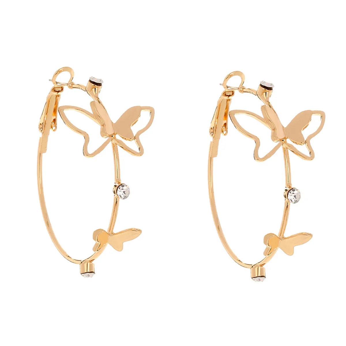 Cubic Zirconia & 18K Gold-Plated Butterfly Hoop Earrings