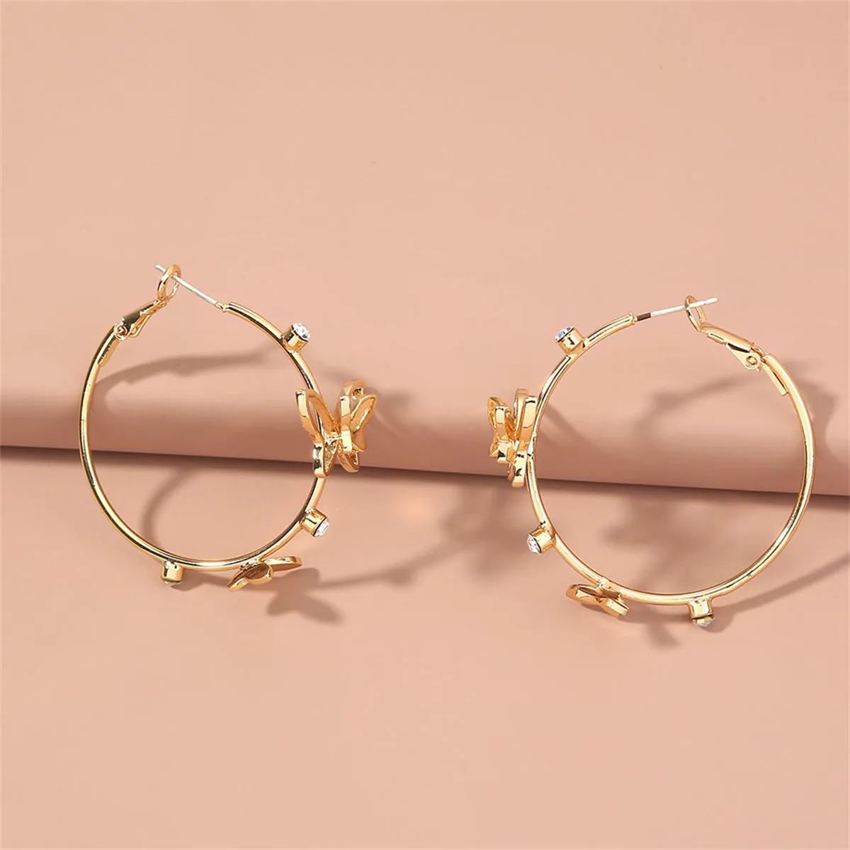 Cubic Zirconia & 18K Gold-Plated Butterfly Hoop Earrings